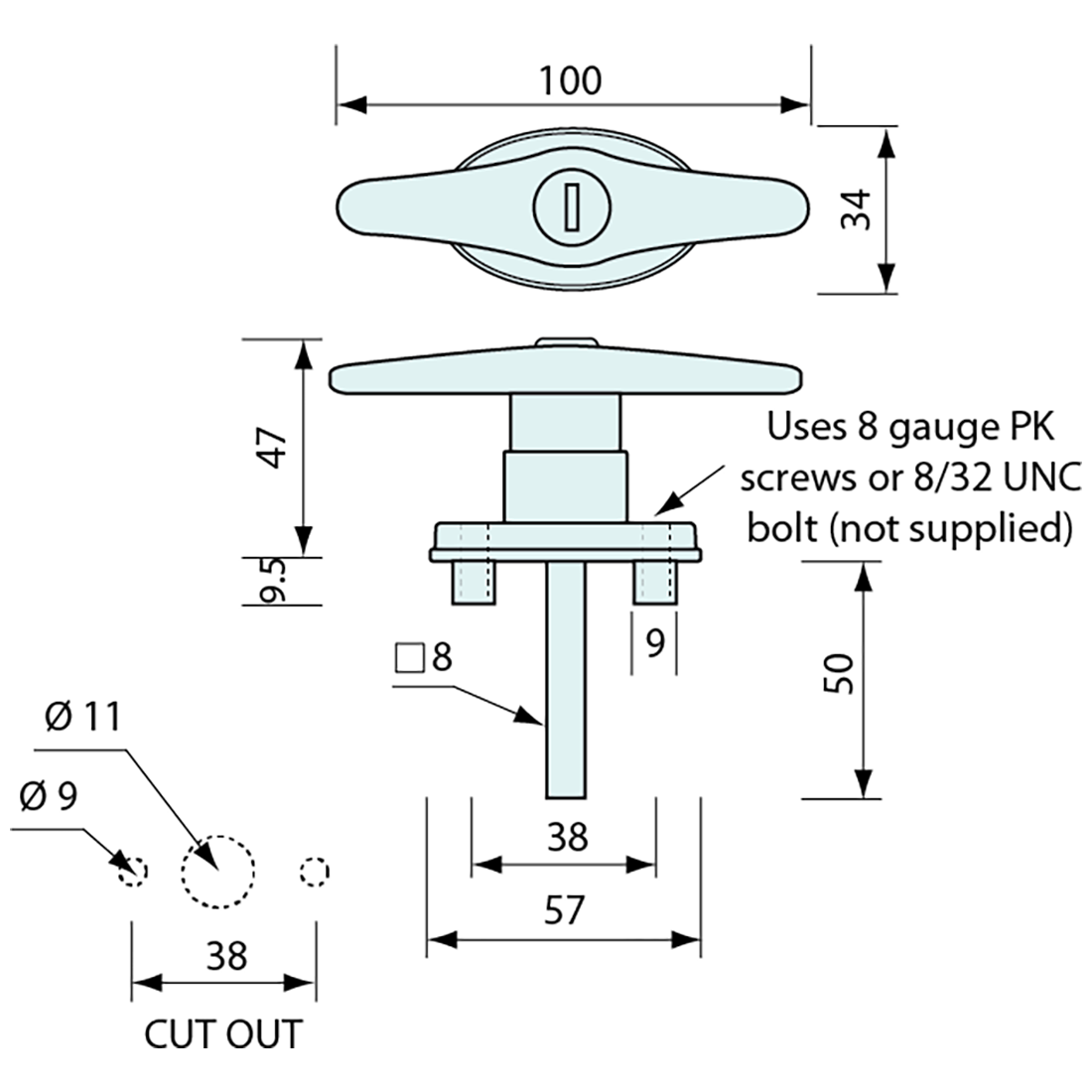 Canopy T Handle Locking Black RH 34x100mm